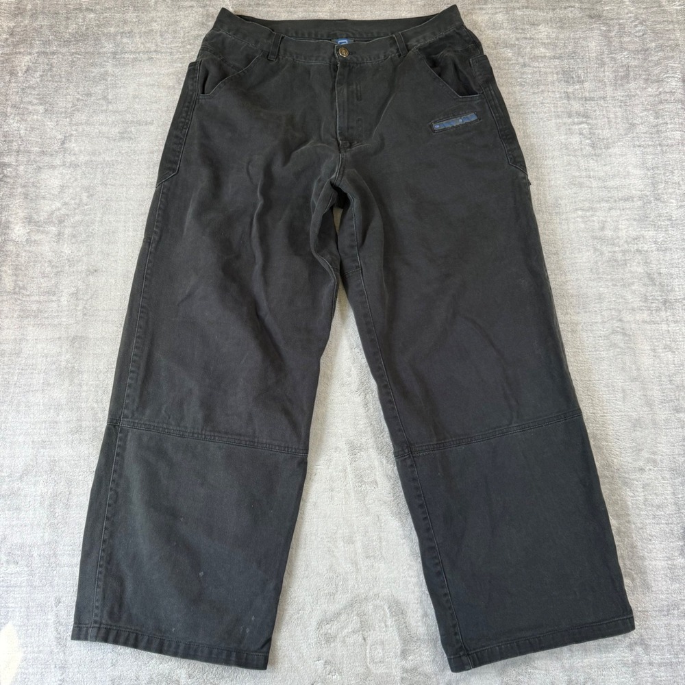 R2 Hardcore Pants Mens 34 Black Vintage Y2K Baggy Skate Double Knee Wide Leg